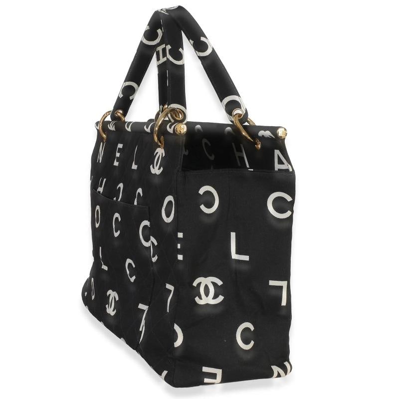 Chanel Vintage Black White Quilted Canvas Logo Tote - 2