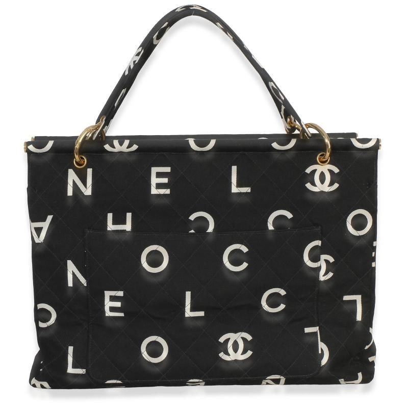 Chanel Vintage Black White Quilted Canvas Logo Tote - 3
