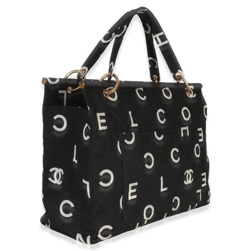 Chanel Vintage Black White Quilted Canvas Logo Tote - 4