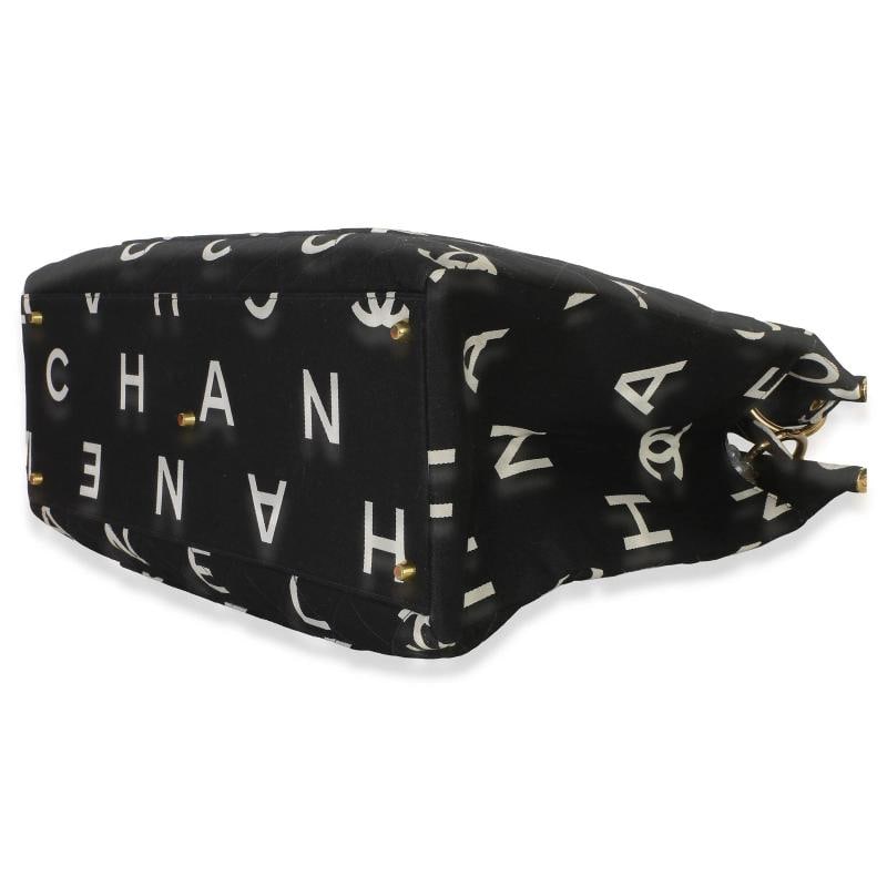 Chanel Vintage Black White Quilted Canvas Logo Tote - 6