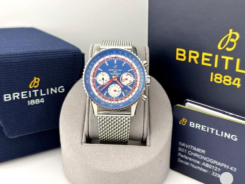 Breitling Navitimer B01 Pan Am Blue Dial AB0121 43mm Stainless Steel Box Paper: Condition: Pre-owned - Excellent,Bezel Color: Silver,Year Manufactured: 2010-2019,Band/Strap: Bracelet,Case Color: Silver,Department: Men,Watch Shape: Round,Style: Luxury, Pilot/Aviator,