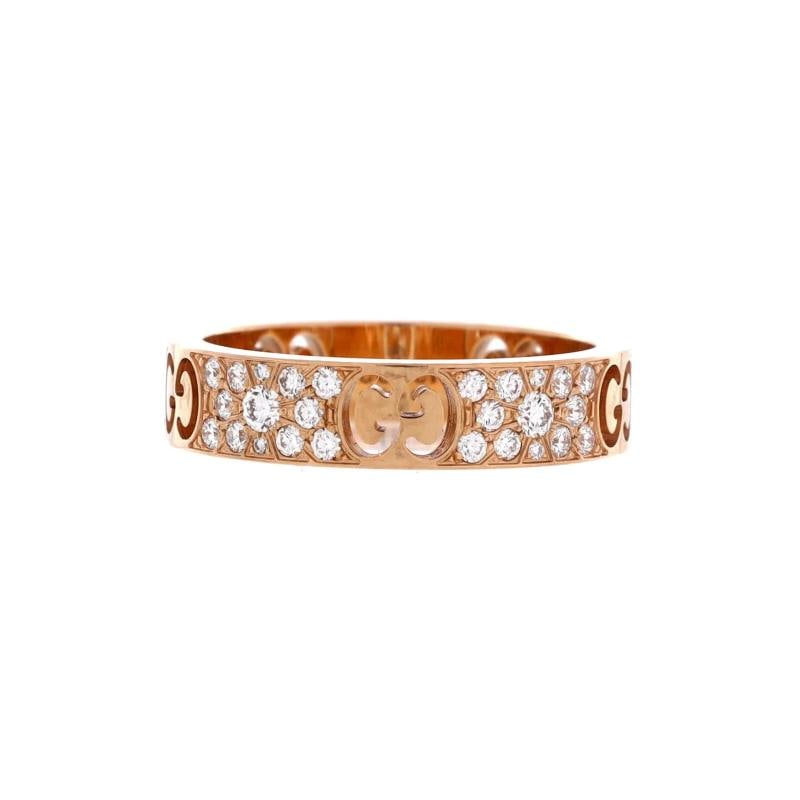 Gucci Stardust Ring 18K Yellow Gold with Pave Diamonds 4mm: Condition: Pre-owned - Good,Brand: Gucci,Main Stone: Diamond,Metal: 18K Rose Gold,Metal Purity: 18K,Ring Size: 5.25 - 50,Type: Ring,Color: Rose Gold,Style: 18K Yellow Gold With Pave