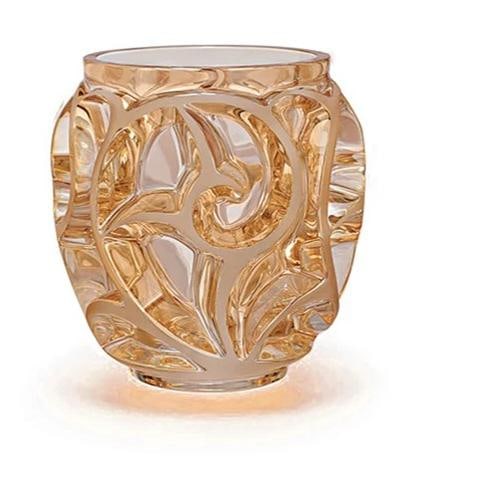 Lalique Tourbillons Small Vase Gold Luster Crystal Ref. 10543800-Offical Lalique: Lalique Tourbillons Small Vase Gold Luster Crystal Ref. 10543800-Offical Lalique Gold Luster Crystal Dimensions: H 12.6 x D 12.2 cm Handcrafted in France Product Sold and Shipped in Original