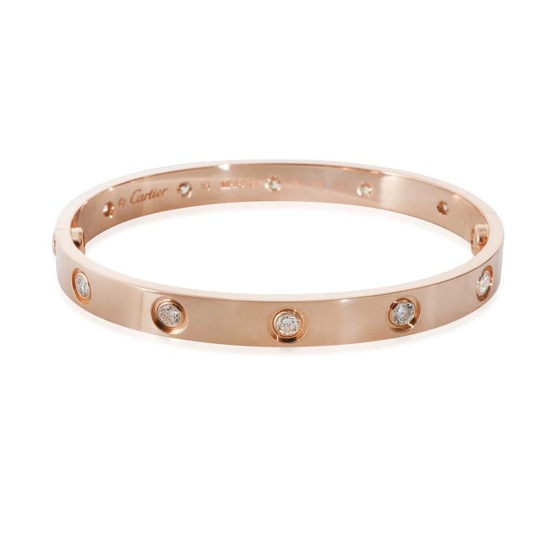 Cartier Love Bracelet, 10 Diamonds (Rose Gold): Condition: Pre-owned - Good,Country of Origin: France,Shape: Round Brilliant,Item Length: 16 cm,Clasp/Buckle Type: Screw,With Original Box/Packaging: Yes,With Papers: Yes,Side Stone Type: