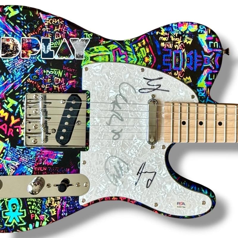 Coldplay Signed Guitar Custom Graphics PSA COA Chris Martin Jonny Guy Will All 4 - 2