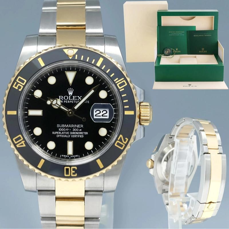 MINT 2016 Rolex Submariner 116613LN Two Tone Steel Yellow Gold Black Ceramic: Condition: Pre-owned - Excellent,Brand: Rolex,Department: Unisex Adults,Type: Wristwatch,Model: Submariner,Reference Number: 116613LN,With Original Box/Packaging: Yes,With Papers: No,Customized: