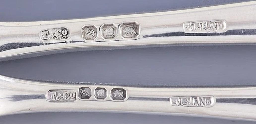 86pc English Sterling Silver Hanoverian Style Rat Tail Flatware Set - 9
