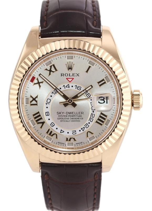 PAPERS MINT 2016 Rolex Sky-Dweller Yellow Gold 326138 42mm Silver Leather Watch - 2