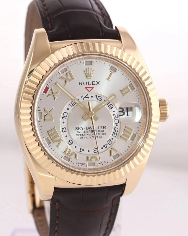 PAPERS MINT 2016 Rolex Sky-Dweller Yellow Gold 326138 42mm Silver Leather Watch - 3