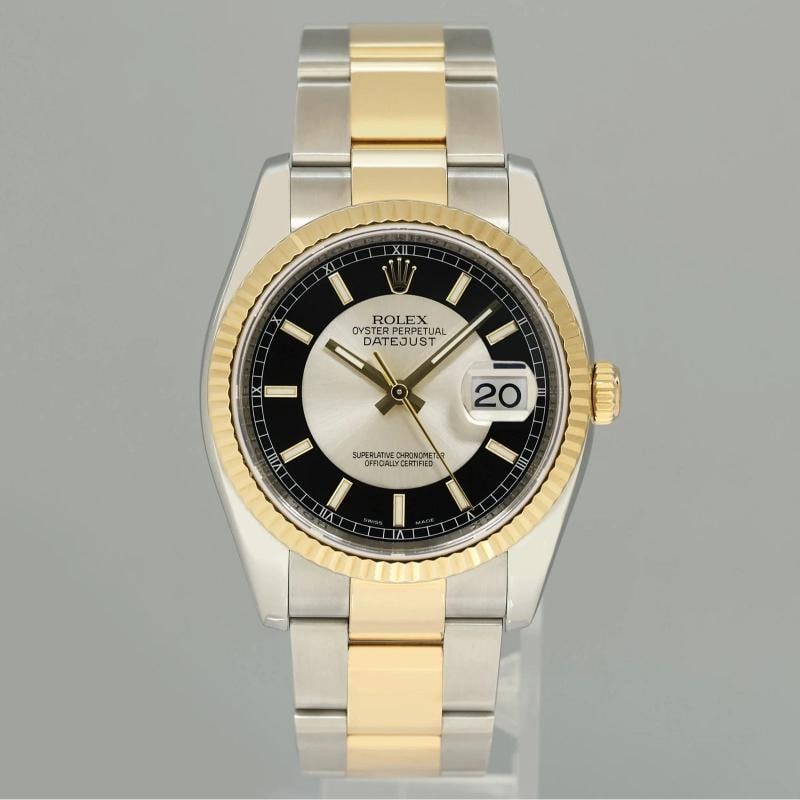 MINT Rolex DateJust Oyster Two Tone Yellow Gold Steel Black Tuxedo 36mm 116233 - 2
