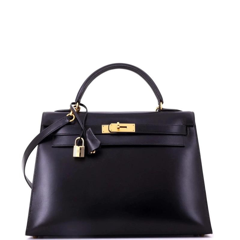 Hermes Kelly Handbag Black Box Calf with Gold Hardware 32: Condition: Pre-owned - Good,Brand: Hermes,Exterior Material: Leather,Style: Top Handle,Exterior Color: Black,Department: Women,Size: 32,Accessories: Lock, Clochette, Keys, With Strap Condition: Very