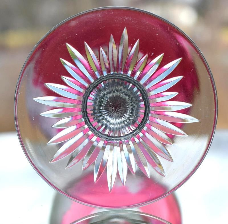Rare Baccarat Cranberry Cut to Clear Art Nouveau Engraved Wine Glass - Circa1900 - 18