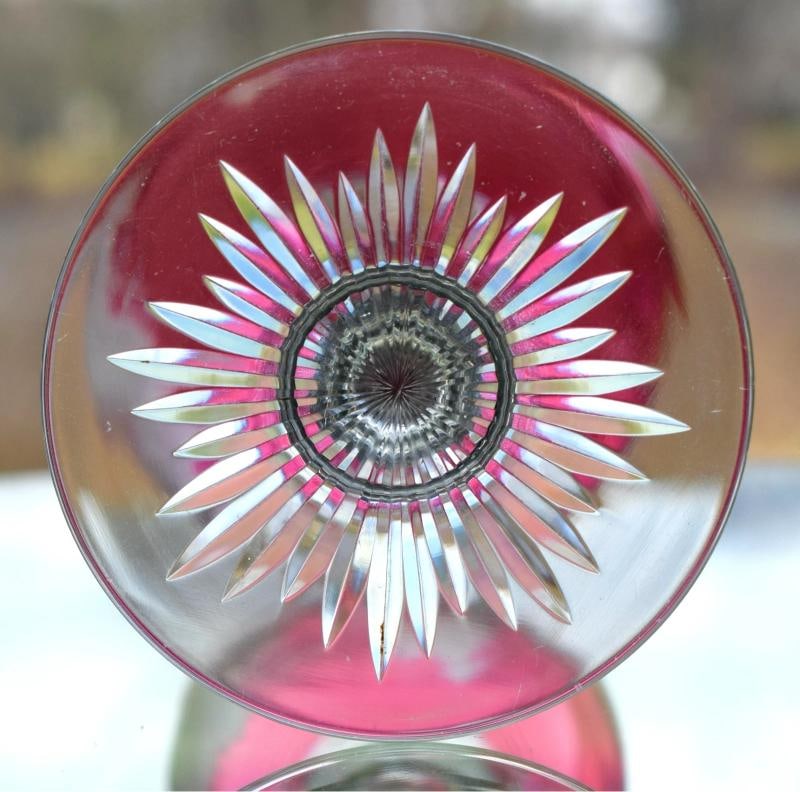 Rare Baccarat Cranberry Cut to Clear Art Nouveau Engraved Wine Glass - Circa1900 - 19