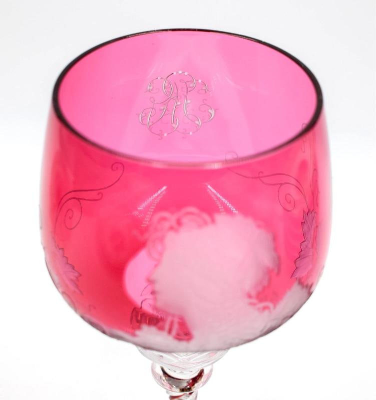 Rare Baccarat Cranberry Cut to Clear Art Nouveau Engraved Wine Glass - Circa1900 - 7