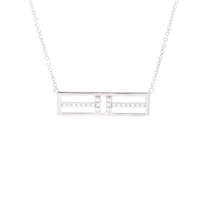 Tiffany & Co. T Open Horizontal Bar Pendant Necklace 18K White Gold with Diamond: Condition: Pre-owned - Good,Brand: Tiffany & Co.,Main Stone: Diamond,Metal: 18K White Gold,Metal Purity: 18K,Style: Pendant,Type: Necklace,Color: White Gold,Material: 18K White Gold, Diamond Condition