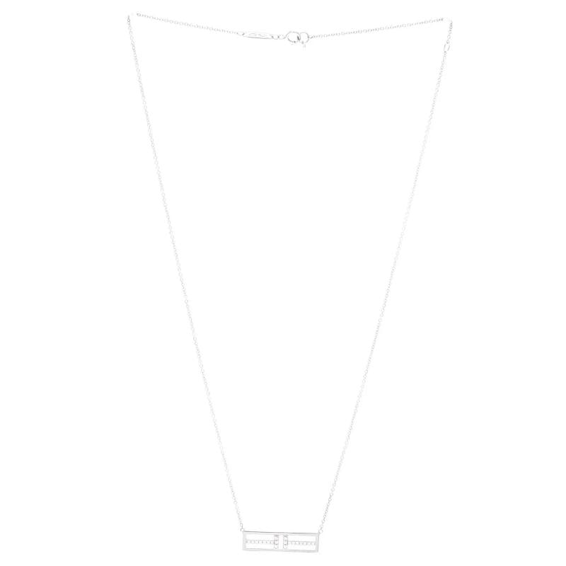 Tiffany & Co. T Open Horizontal Bar Pendant Necklace 18K White Gold with Diamond - 3