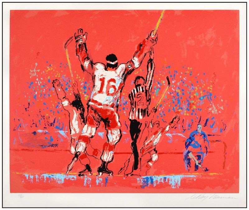 LeRoy Neiman Original Color Serigraph Red Goal Hockey Sport Signed Framed - 3
