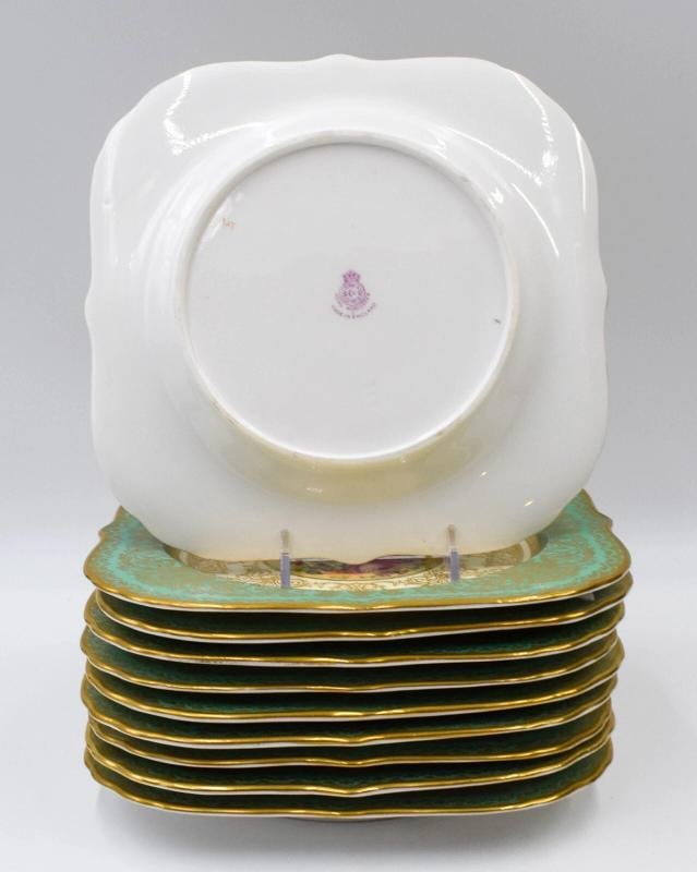 10 Royal Worcester Artist Signed Square Hand Painted Dessert Plates - 12