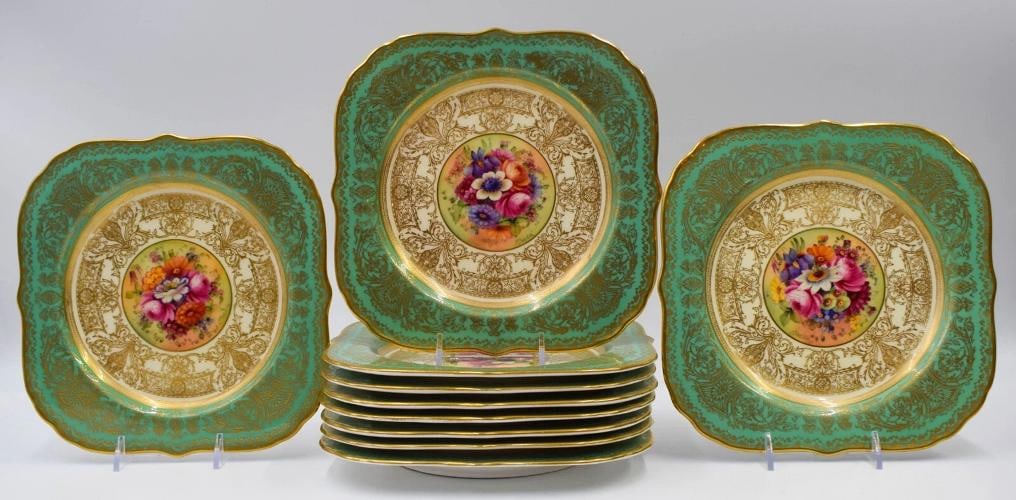 10 Royal Worcester Artist Signed Square Hand Painted Dessert Plates (1 of 12)