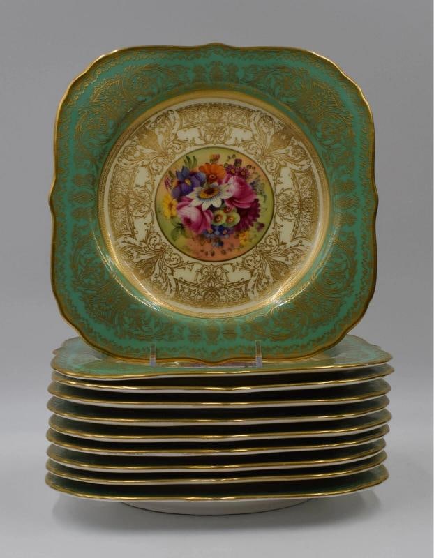 10 Royal Worcester Artist Signed Square Hand Painted Dessert Plates - 2