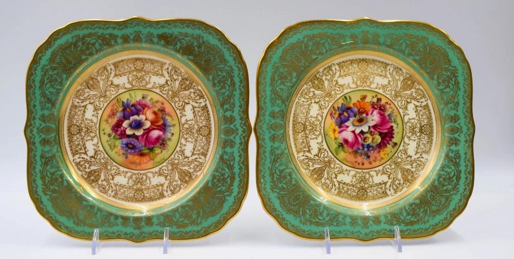 10 Royal Worcester Artist Signed Square Hand Painted Dessert Plates - 3