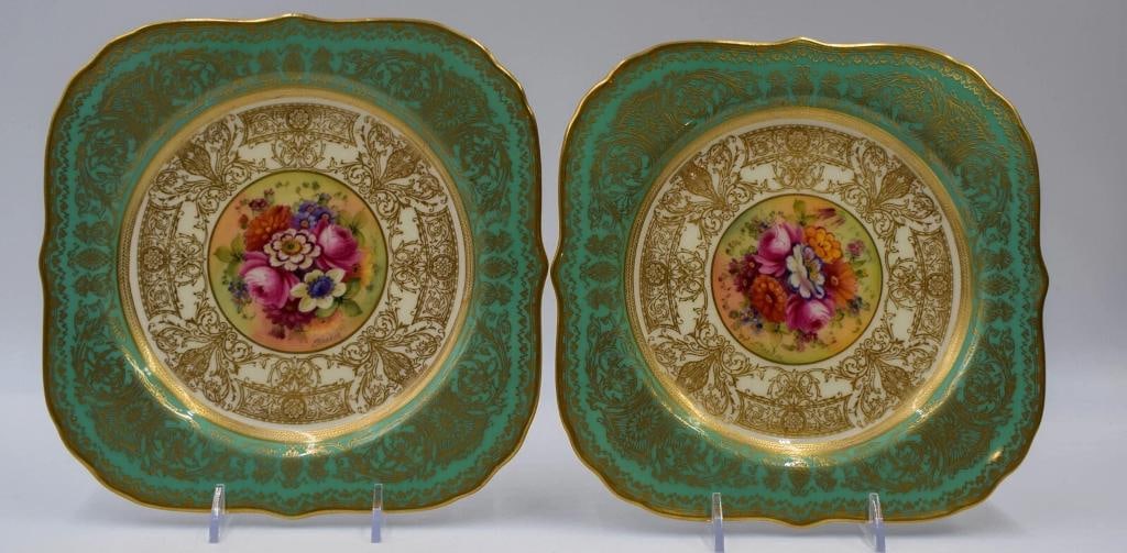 10 Royal Worcester Artist Signed Square Hand Painted Dessert Plates - 4