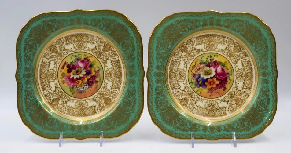 10 Royal Worcester Artist Signed Square Hand Painted Dessert Plates - 5