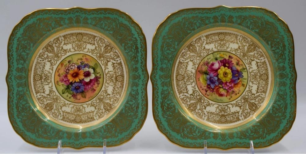 10 Royal Worcester Artist Signed Square Hand Painted Dessert Plates - 6