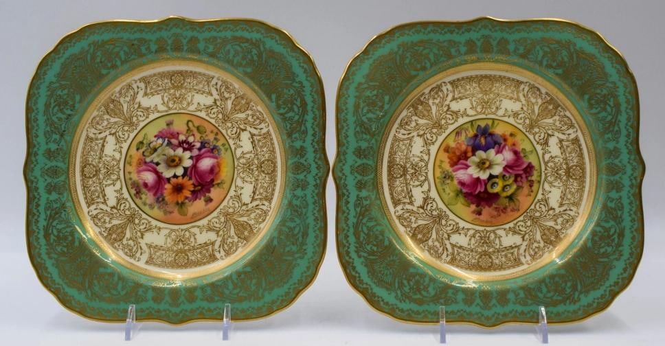 10 Royal Worcester Artist Signed Square Hand Painted Dessert Plates - 7