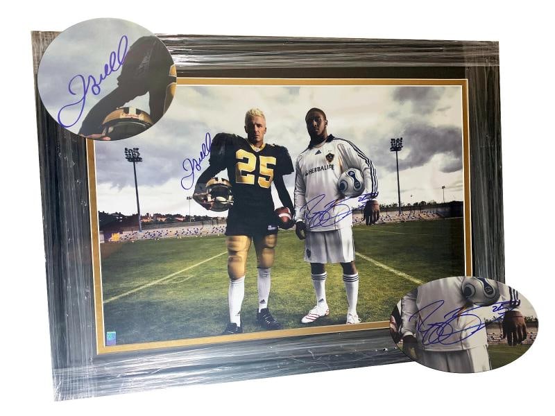 REGGIE BUSH DAVID BECKHAM SIGNED FRAMED AUTOGRAPH 20X30 PHOTO BECKETT BAS: Product: Photo,Player: Reggie Bush & DAVID BECKHAM,Sport: Football-NFL,Autograph Authentication: Beckett Authentication Services (BAS),Team: New Orleans Saints,Original/Reprint: Original,Country of