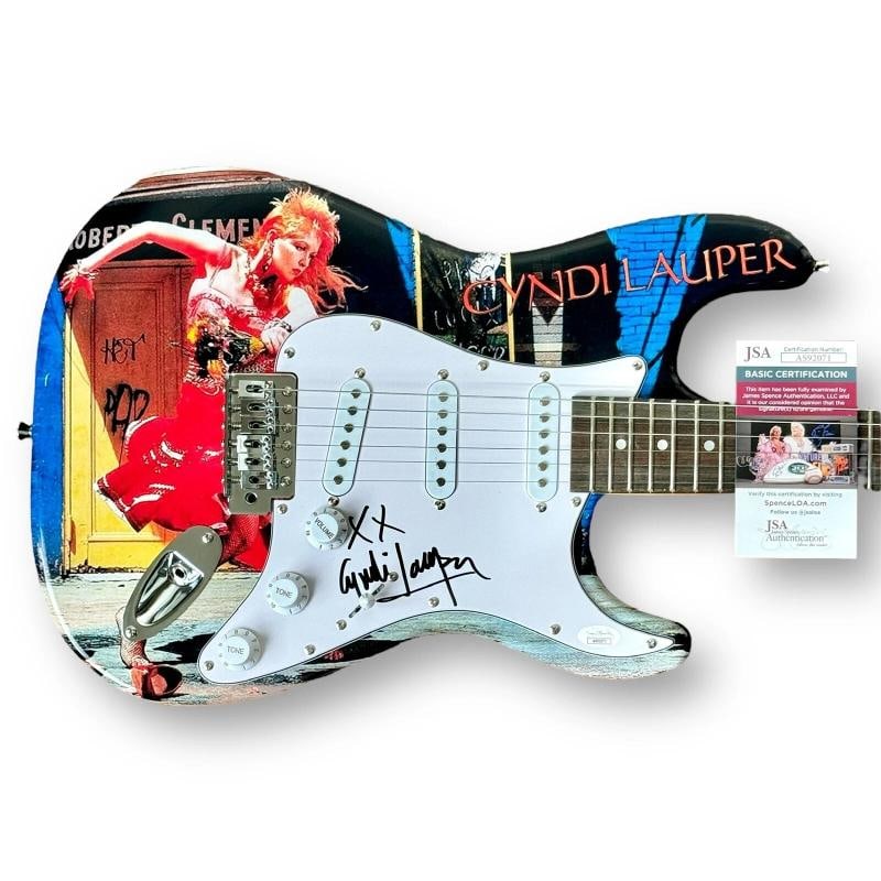Cyndi Lauper Signed Guitar Custom 1/1 Graphics JSA COA Girls Just Wanna Have Fun: Industry: Music,Signed: Yes,Autograph Authentication: James Spence (JSA),Object Type: Guitar & Guitar Pick,Original/Reproduction: Original,Country of Origin: United States