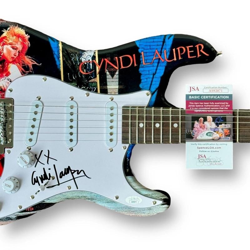 Cyndi Lauper Signed Guitar Custom 1/1 Graphics JSA COA Girls Just Wanna Have Fun - 2