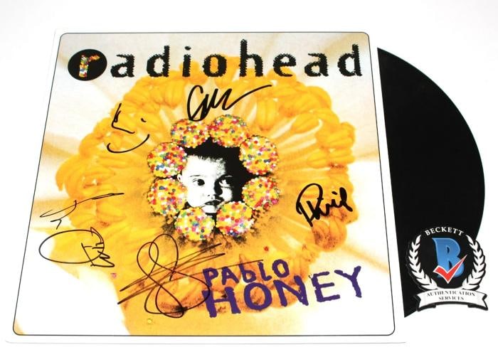 RADIOHEAD BAND SIGNED 'PABLO HONEY' RECORD VINYL ALBUM BECKETT COA x5 THOM YORKE (1 of 2)