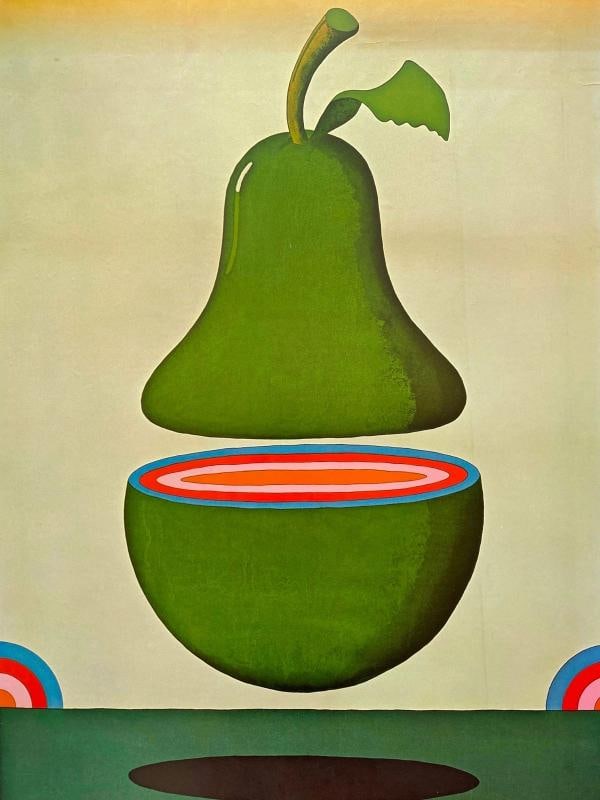 MILTON GLASER RARE 1977 POP ART LITHO PRINT FRAMED POSTER " FLOATING PEAR " 1968 - 7