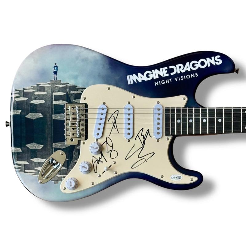 Imagine Dragons Signed Guitar Custom JSA COA Dan Reynolds Wayne Sermon Ben Danie: Industry: Music,Signed: Yes,Autograph Authentication: James Spence (JSA),Object Type: Guitar & Guitar Pick,Original/Reproduction: Original,Country of Origin: United States