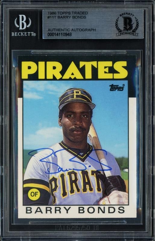 Barry Bonds Signed 1986 Topps Traded Rookie Card #11T Pittsburgh Pirates Beckett: Condition: Graded - BGS Authentic: Professionally graded ,Sport: Baseball,Object Type: Trading Card,Player/Athlete: Barry Bonds,Team: Pittsburgh Pirates,Signed By: Barry Bonds,Autographed:
