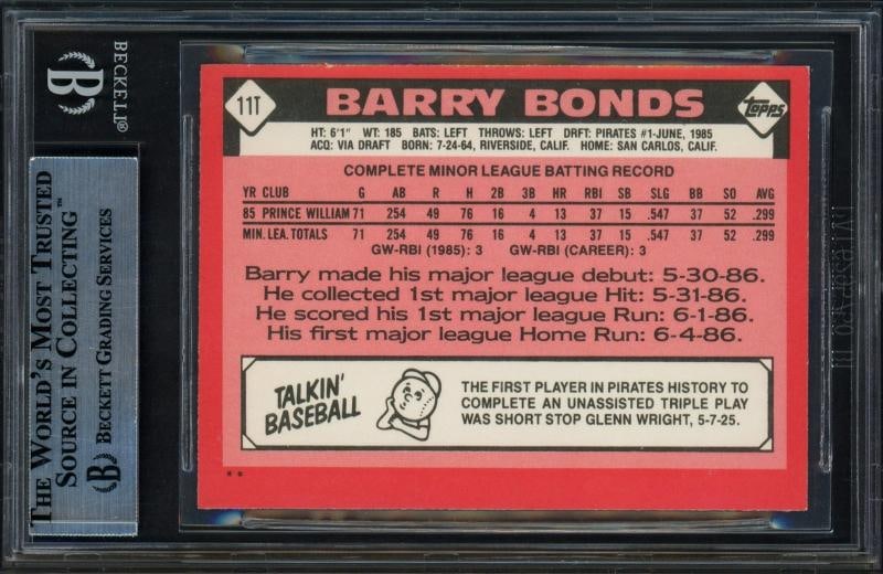 Barry Bonds Signed 1986 Topps Traded Rookie Card #11T Pittsburgh Pirates Beckett - 2
