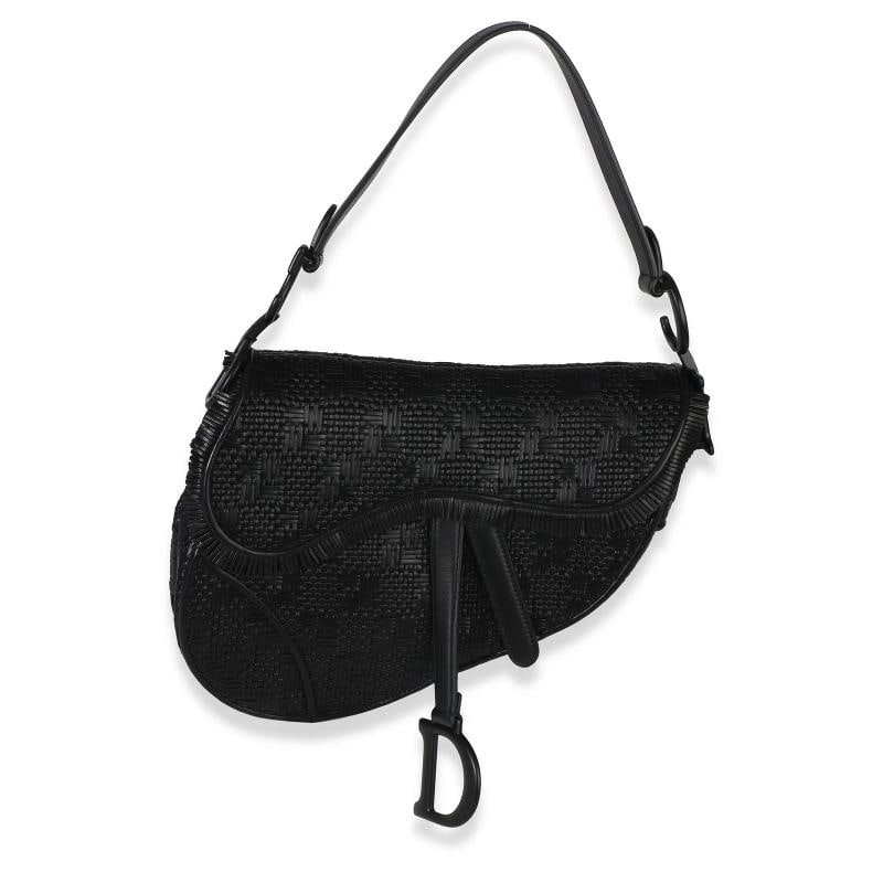 Christian Dior Black Ultramatte Woven Calfskin Saddle Bag: Condition: Pre-owned - Good,Dimensions: 12 x 9 x 2.5,Handbag Accessories: None,Bag Width: 12 in,Bag Depth: 2.5 in,Bag Height: 9 in,Department: Unisex,Style: Shoulder Bag,Material: Leather,Color: