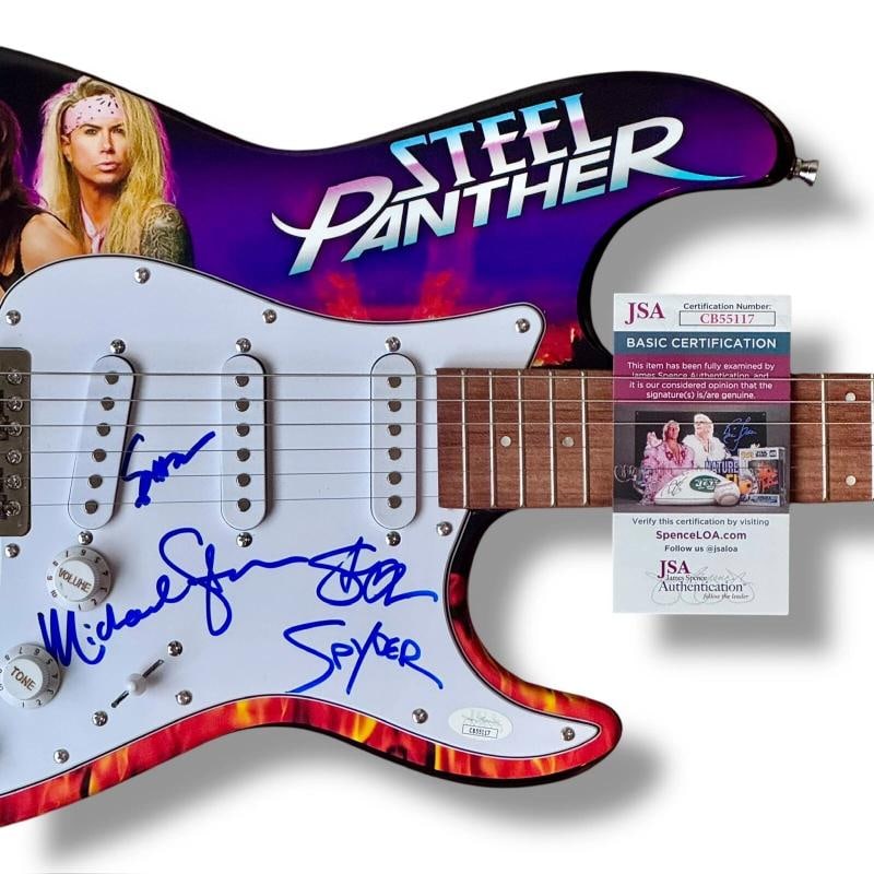 Steel Panther Signed Guitar Custom JSA COA Michael Starr Satchel Stix Zadinia +1 - 2