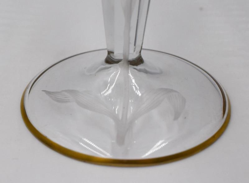 6 Moser Green Cut to Clear Hand Blown & Engraved Tulip Hock Wines - 7