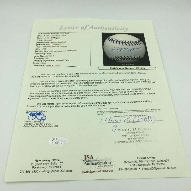 RARE Joe Dimaggio "Death Bed" Signed 1998 Joe Dimaggio Day Baseball Beckett JSA. - 4