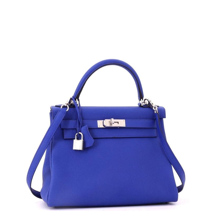 Hermes Kelly Handbag Blue Togo with Palladium Hardware 28 - 3