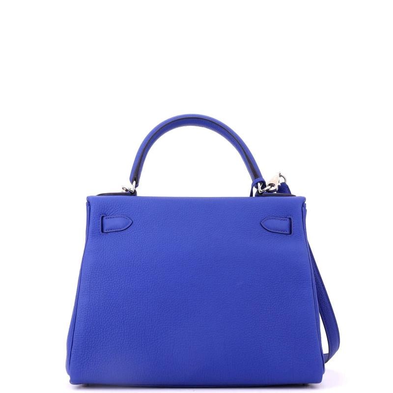 Hermes Kelly Handbag Blue Togo with Palladium Hardware 28 - 4