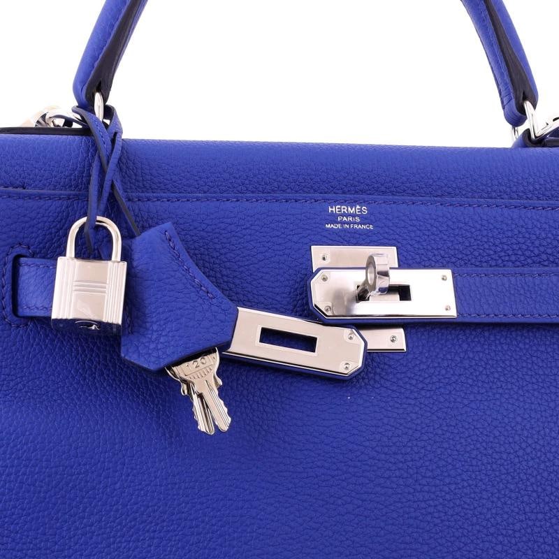 Hermes Kelly Handbag Blue Togo with Palladium Hardware 28 - 7