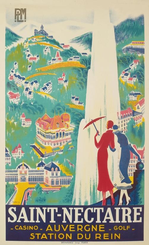 Original Vintage Poster - R. de Valerio - Saint Nectaire - Casino - Golf - 1930: Features: Signed,Width (Inches): 24,Listed By: Dealer or Reseller,Subject: Advertising,Size: Large (up to 60in.),Height (Inches): 39.4,Date of Creation: 1900-1949,Artist: Roger de Valerio,Year of