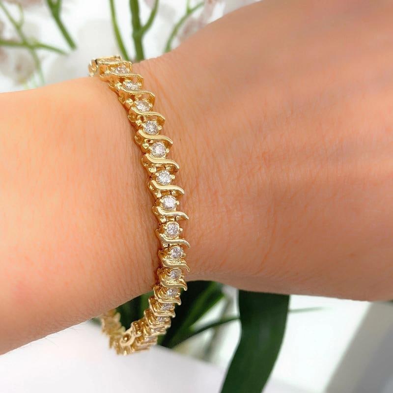 Diamond S Link Tennis Bracelet 14K Yellow Gold - 2