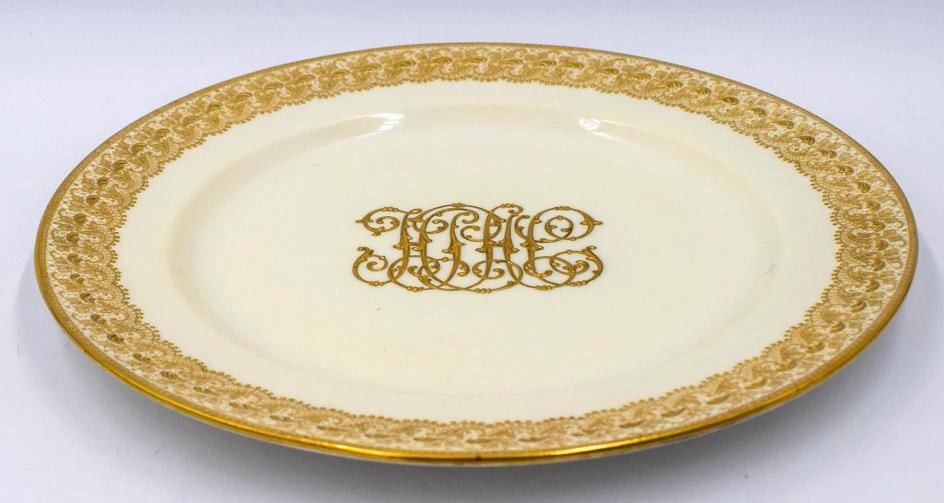 10 Royal Doulton Raised Gold Dinner Plates w/Monogram - 6