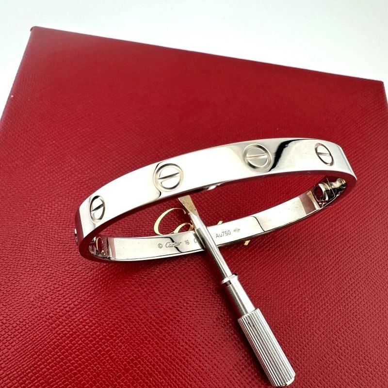 Cartier LOVE 18k White Gold Classic Model Bracelet Size 16 Box - 8