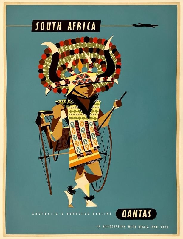 Original Vintage Poster SOUTH AFRICA QANTAS Australia Airline Travel Tourism OL (1 of 5)