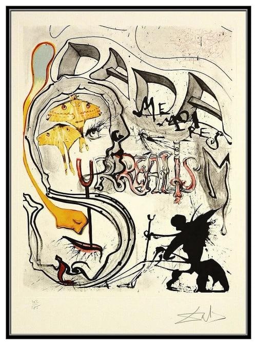 Salvador Dali Angel Of Dada Surrealism Original Hand Signed Etching Framed Art - 2